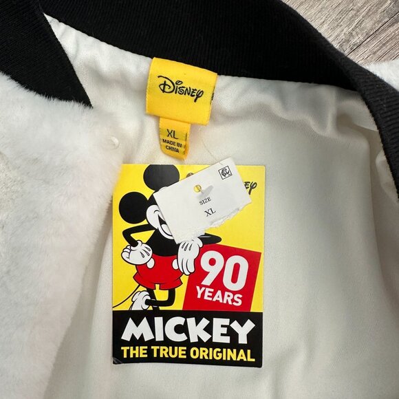 Disney Mickey Mouse 90th Anniversary Faux Fur White Bomber Jacket XL - Picture 7 of 9